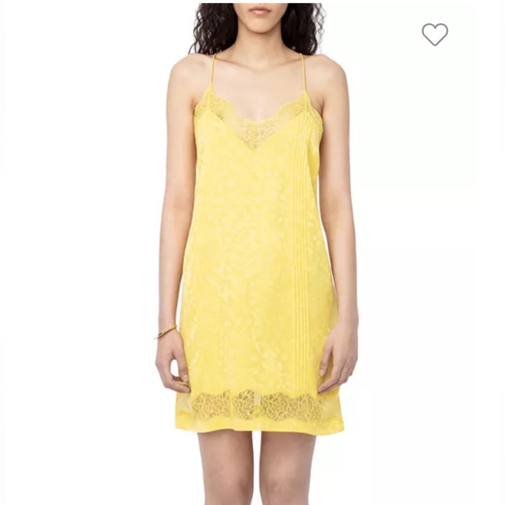 Zadig & Voltaire Yellow Mini Dress with Lace Trim
